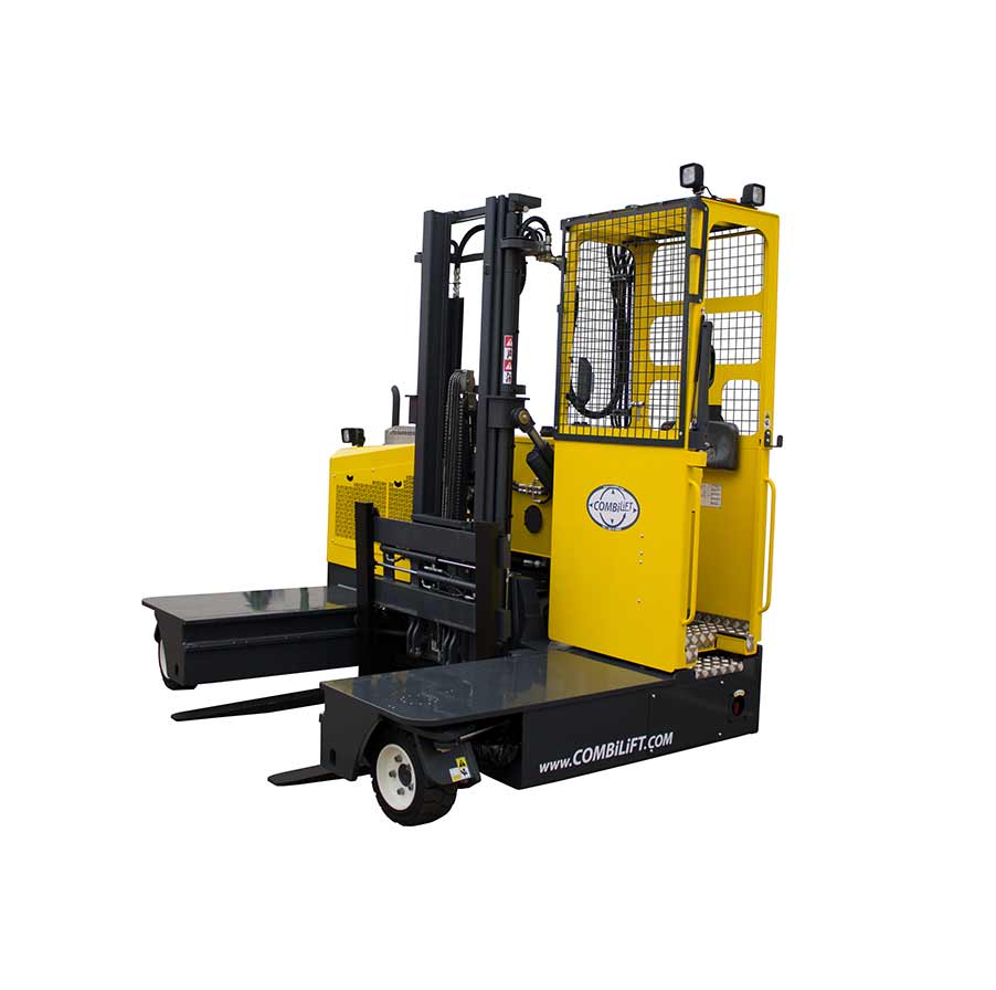 COMBI-ST, Yan Yükleyicili Forklift, depo tesislerinde alanın önemli olduğu durumlarda dar koridor operasyonları ve verimlilik için tasarlanmış bir kabine sahiptir.