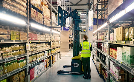 combilift combi-wr in narrow aisle food warehouse